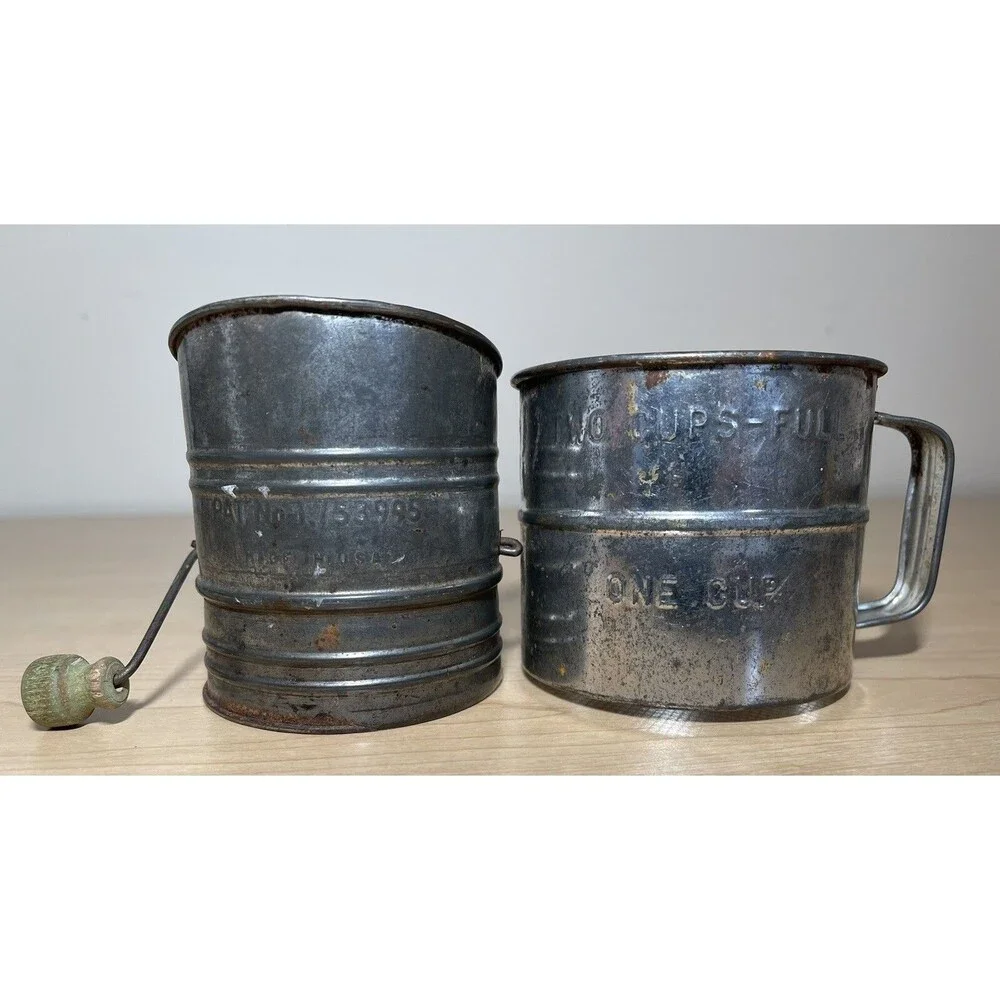 Vintage TWO 2-Cup Hand Crank Flour Sifters - Made in the USA